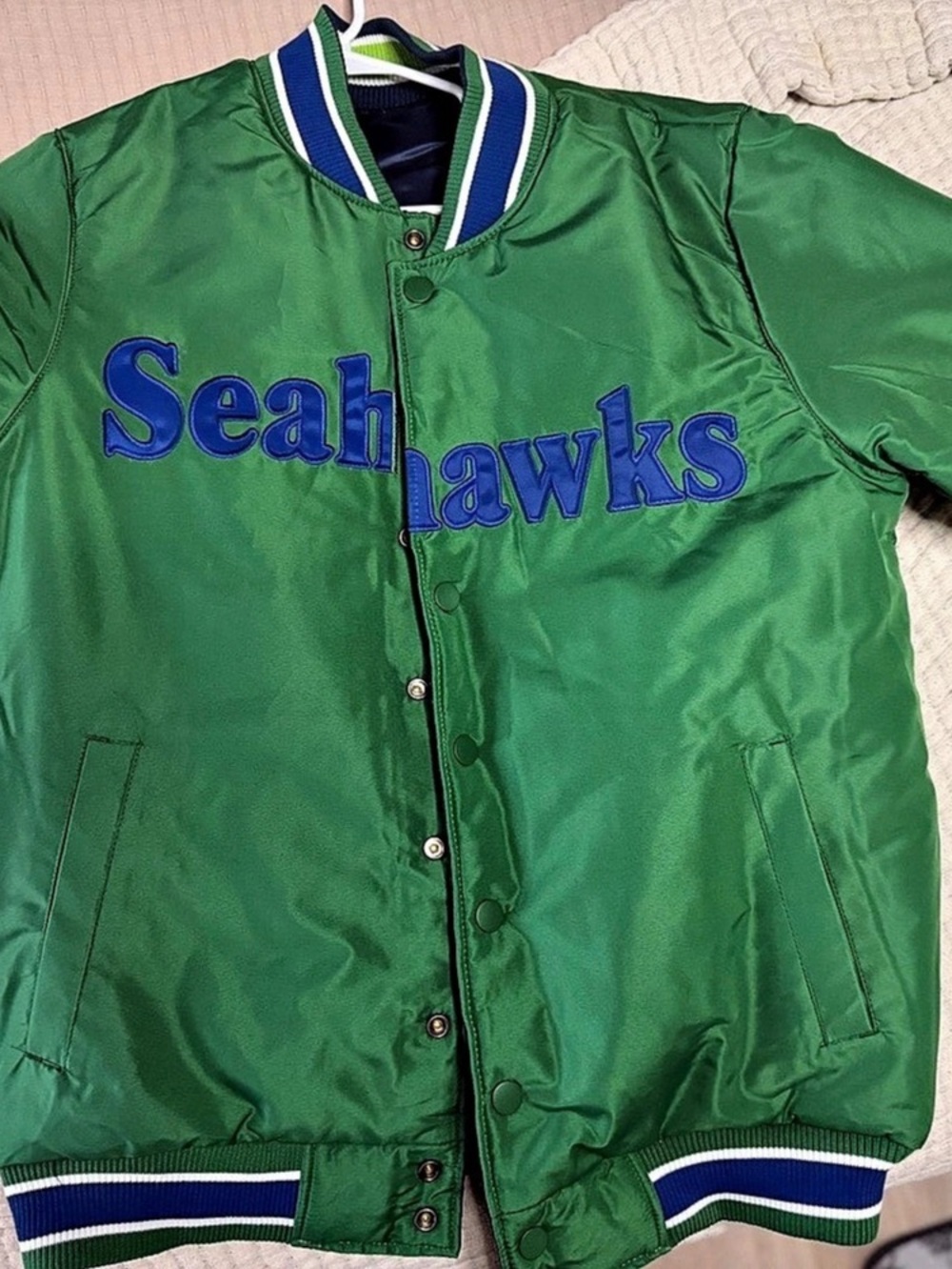 Starter Seattle Seahawks Reversible Satin Varsity Jacket Green & Blue